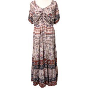 Sundance Womens Siz PL Floral Ruched Bust Tier Lined Cottagecore Boho Maxi Dress
